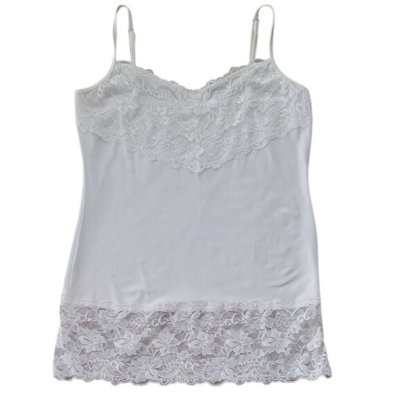 Y2K Whimsical 90s Ivory Floral Lace Coquette Dainty Long Camisole Size L - Picture 3 of 8